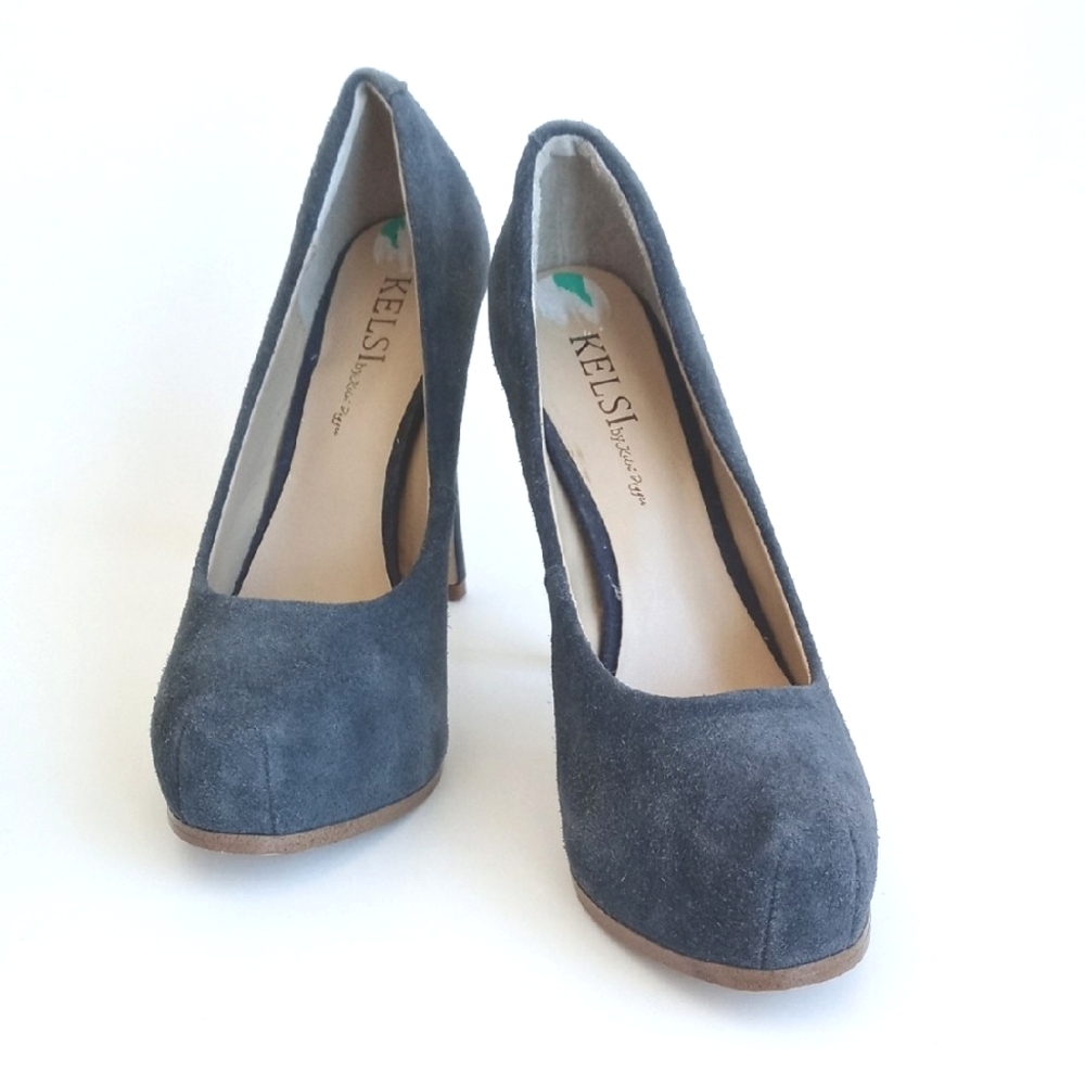 Kelsi By Kelsi Dagger Women's Dusty Blue Leather Suede Platform 5" Heels 8